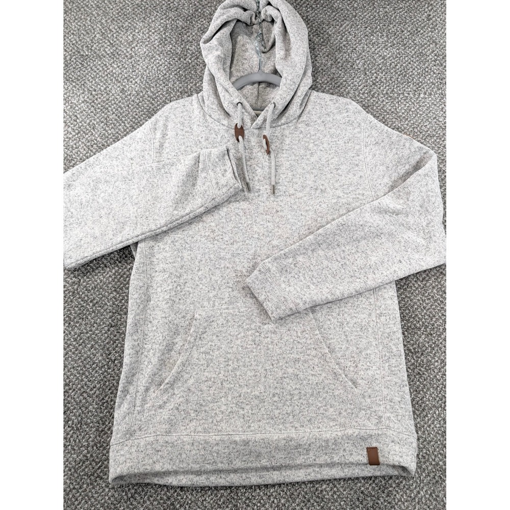 Quiksilver Mens Grey Marl Knit Pullover Hoodie Sweatshirt Pocket Large Outdoors